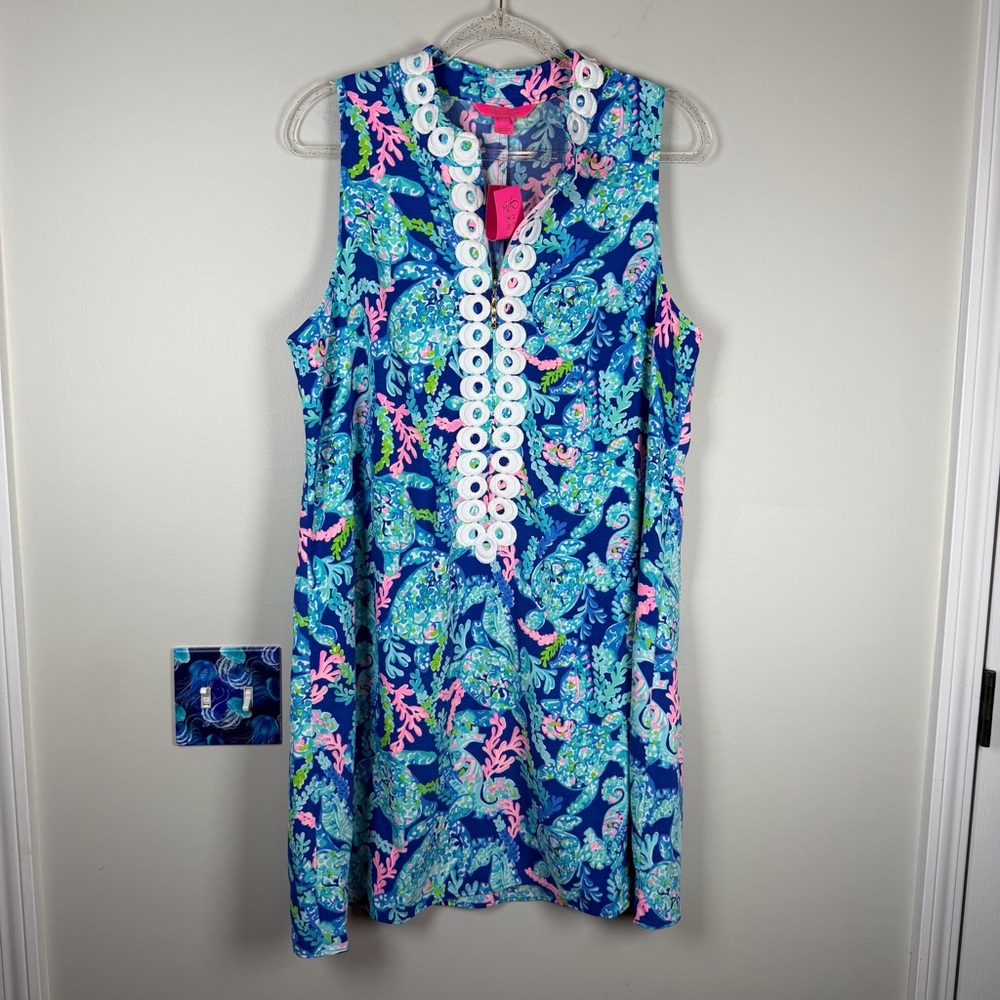 NWT Lilly Pulitzer Jane Shift Dress Turtle Villa CORSICA BLUE Size 14 Beach - Picture 2 of 14